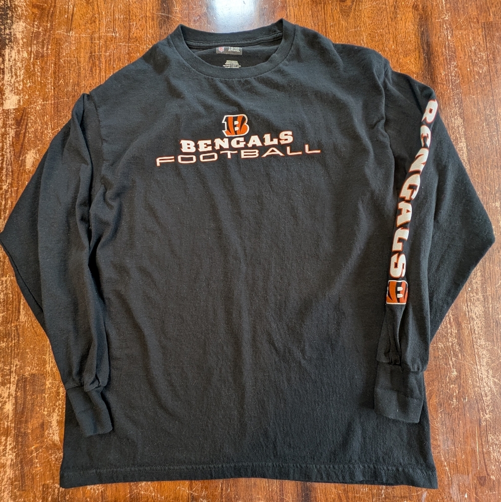 Cincinnati Bengals Shirt Long Sleeve T-shirt Cotton Black Unisex L NFL Football